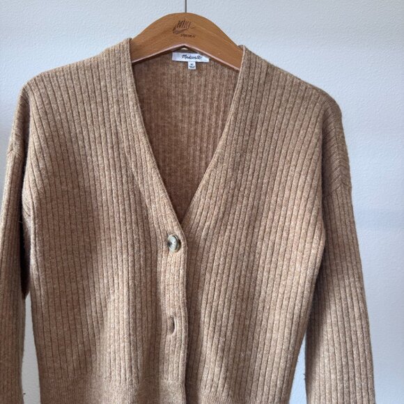 Madewell Cameron Ribbed Cardigan Sweater Coziest Yarn Taupe Tan Camel | XS - Picture 12 of 16